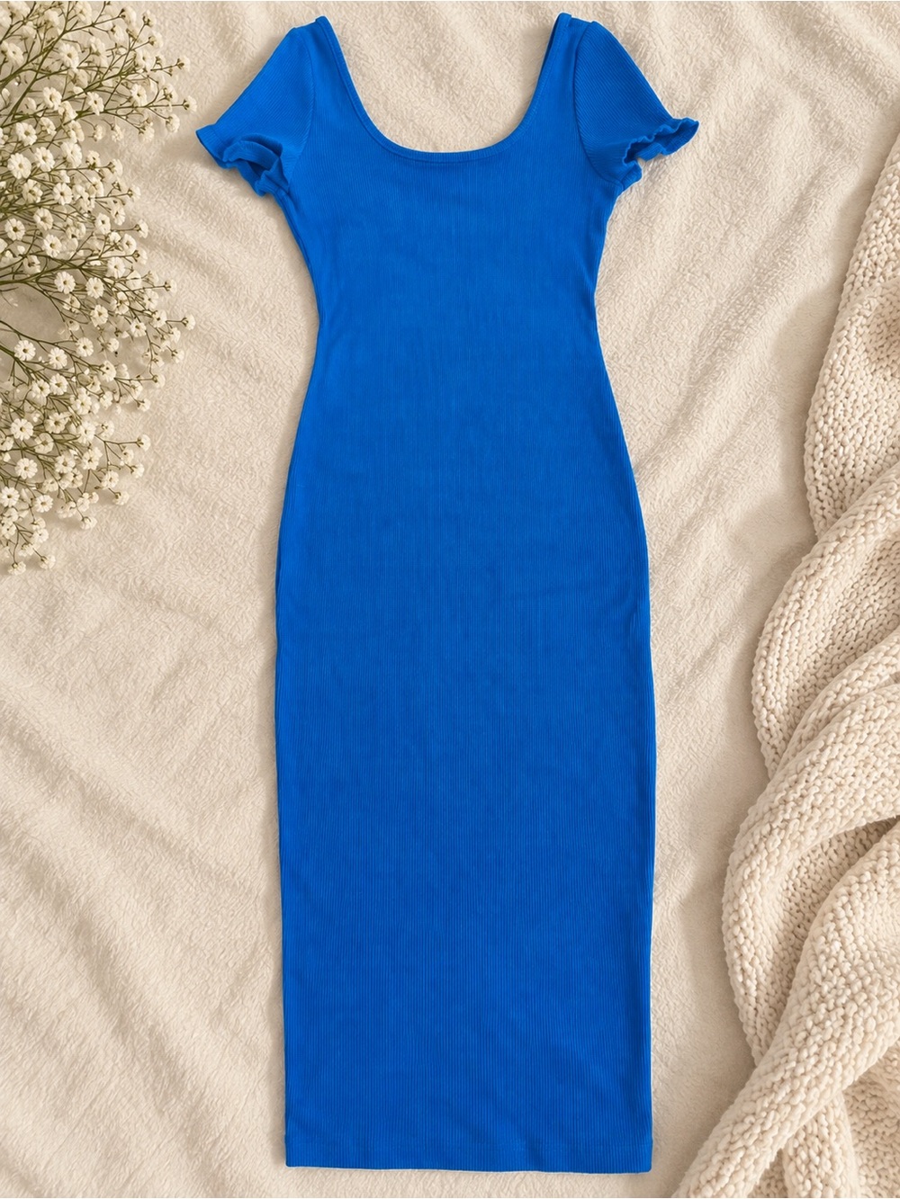Fashion Nova Royal Blue Ribbed Scoop Midi Dress